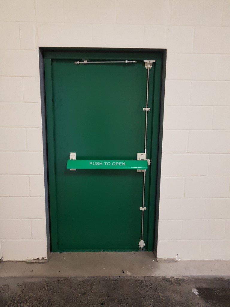 Green steel fire door